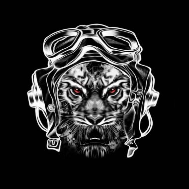 tiger in vintage pilot hat