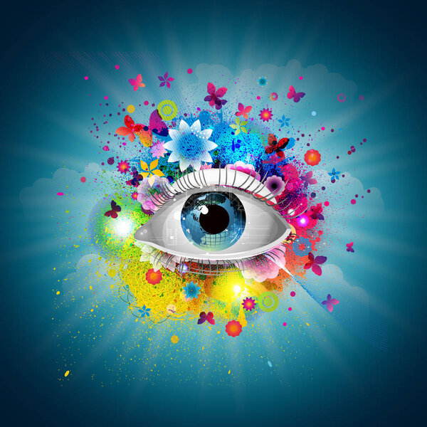 Magic colorful eye on abstract background