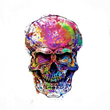 Beyaz arka plan üzerinde izole renkli kafatası