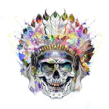 Beyaz arka plan üzerinde izole renkli kafatası