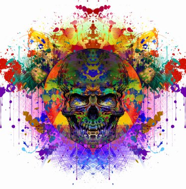 Kötü kafatası renkli sanat illüstrasyon