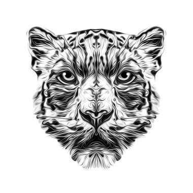 Beyaz arka planda yaratıcı soyut elemente sahip kaplan kafası 