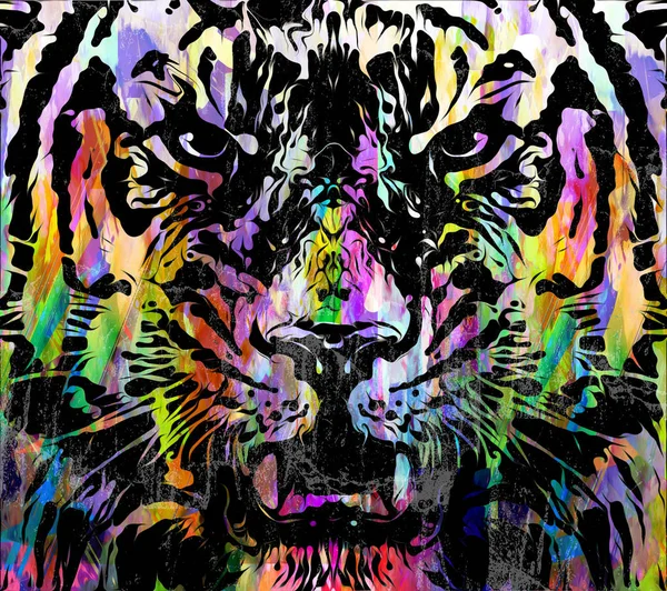 Abstrakt Flerfärgad Stänk Med Tiger Digital Illustration — Stockfoto