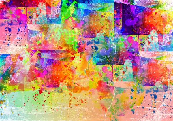 Абстрактные Разноцветные Всплески Геометрическими Фигурами Рисунками Цифровая Иллюстрация — стоковое фото