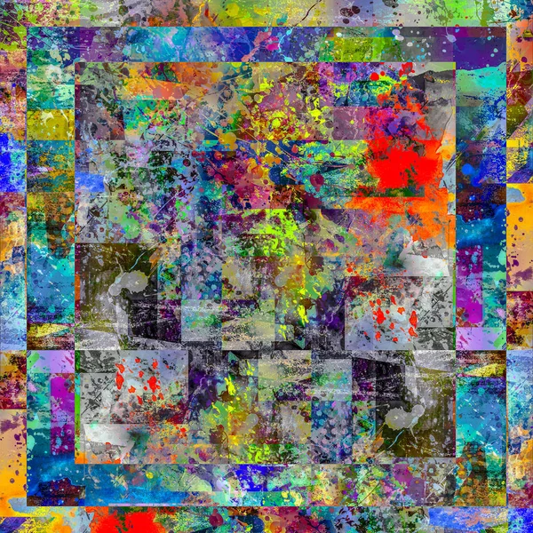 Abstracte Veelkleurige Spatten Met Geometrische Figuren Patroon Digitale Illustratie — Stockfoto