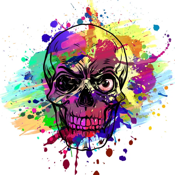 Angry Skull Colorful Abstract Splatters White Background — Stock Photo, Image