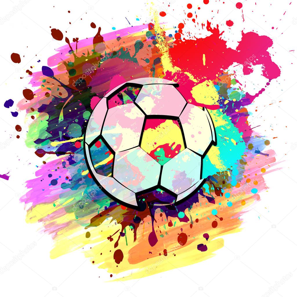 Soccer ball logo with colorful abstract splatters on white background