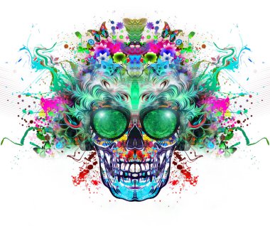 Beyaz arka plan üzerinde izole renkli kafatası