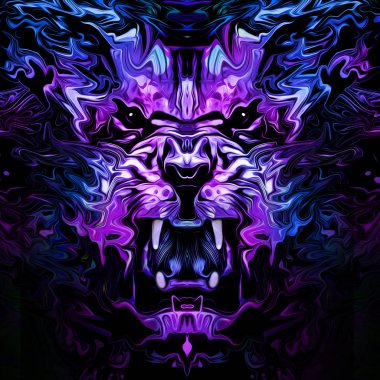 Beyaz arka planda yaratıcı soyut elemente sahip kaplan kafası 