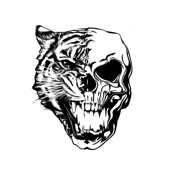 Grunge Background Graffiti Tiger Skull — 스톡 사진