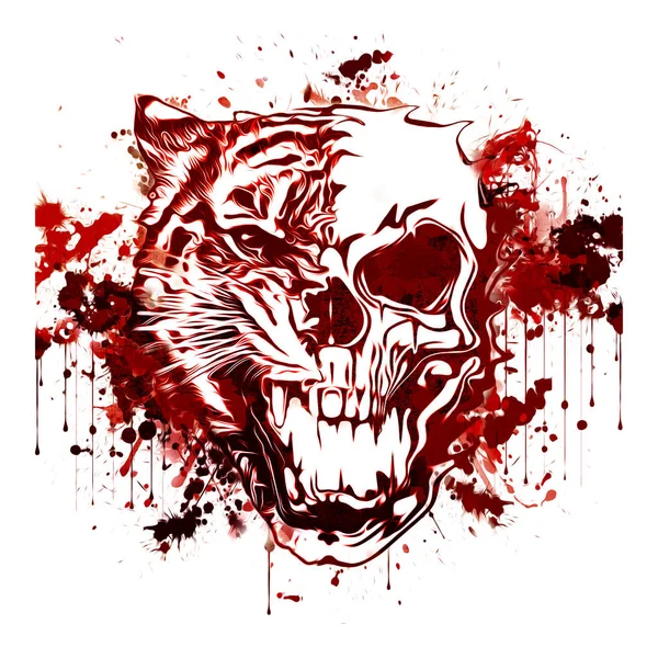 Grunge Background Graffiti Tiger Skull — 스톡 사진