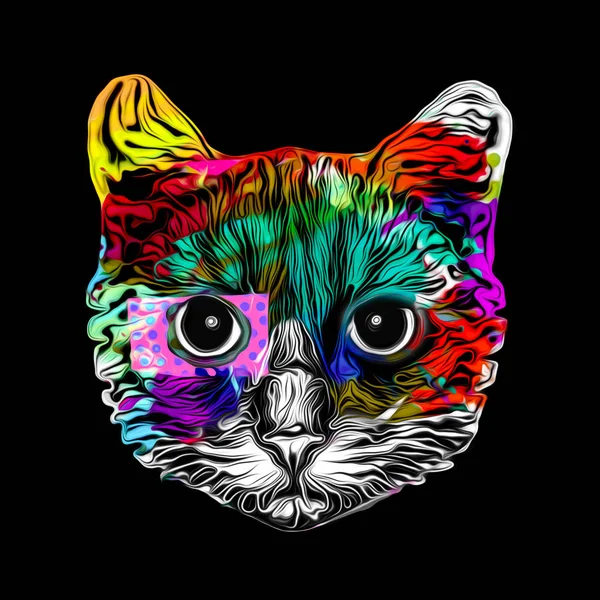 Cat Head Colorful Illustration Black Background — 스톡 사진