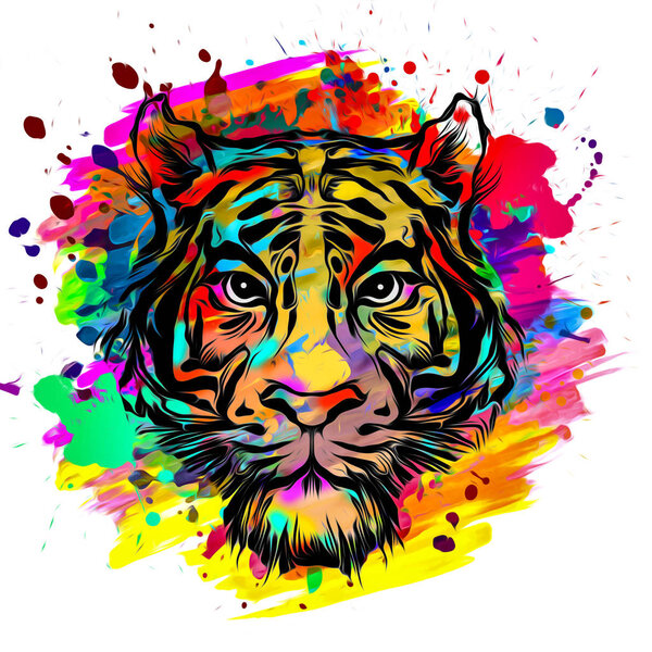 Tiger head with creative abstract element on white background 