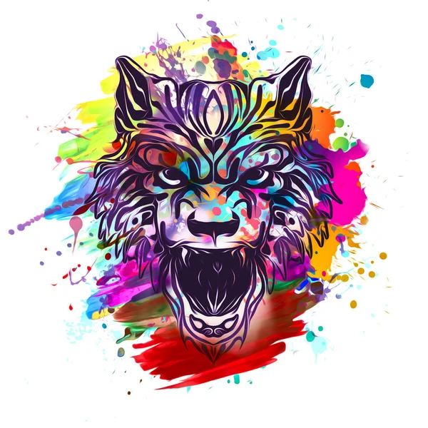 Wolf Head Creative Abstract Element White Background — Stock Photo, Image