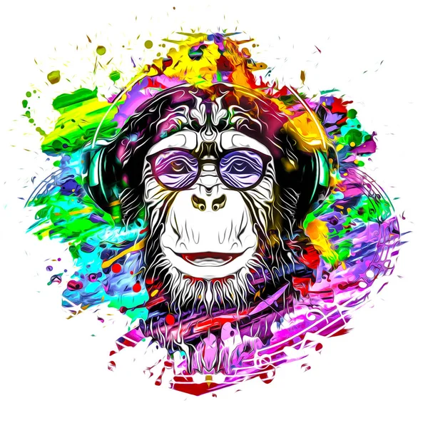 Барвиста Художня Мавпа Окулярах Барвистими Фарбами Білому Тлі — стокове фото