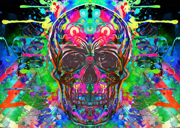 Skull logo with colorful abstract splatters
