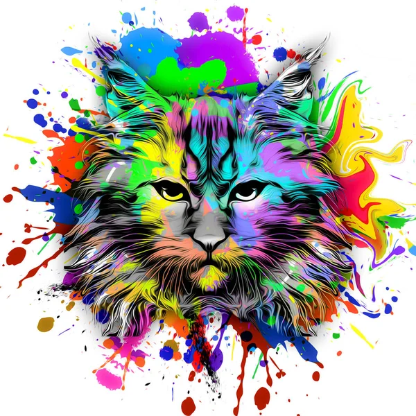 Kedi Kafası Renkli Illüstrasyon — Stok fotoğraf