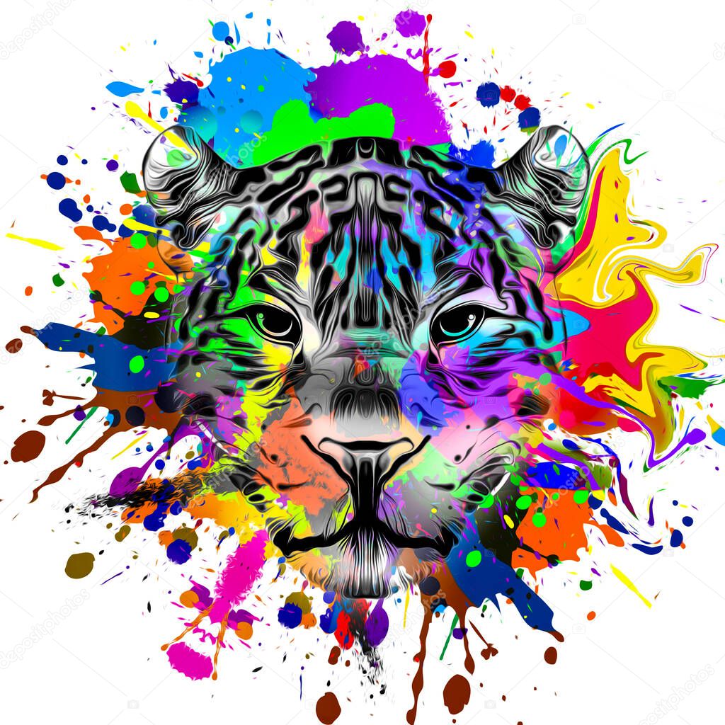 leopard head with creative abstract element on white background