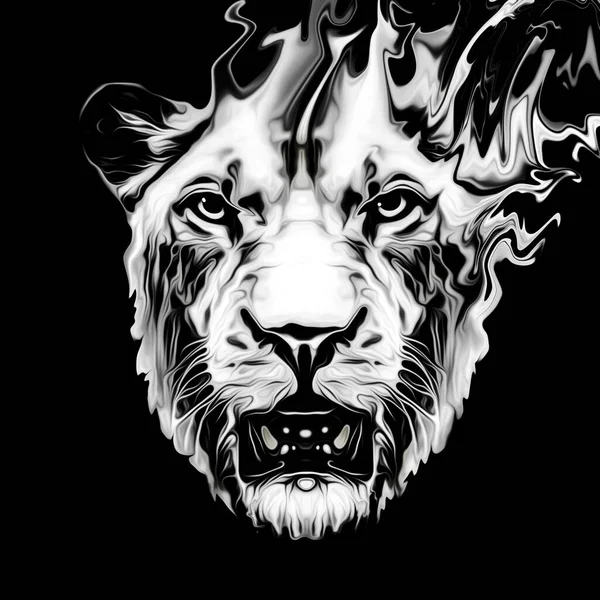 Monochrome Artistic Lion Black Background — Stock Photo, Image