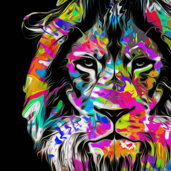 暗い背景に創造的な抽象的な要素を持つライオンの頭 — ストック写真