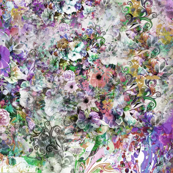 色彩艳丽的水花和花朵的抽象背景 — 图库照片
