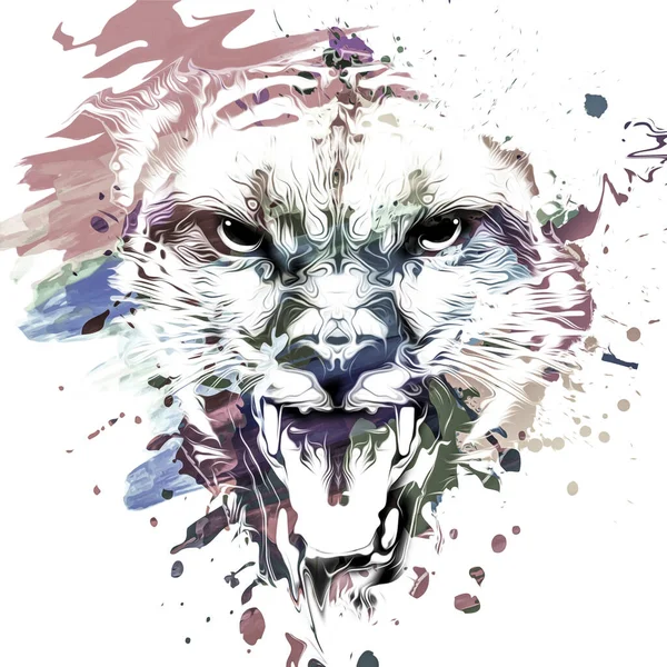 Tête Tigre Avec Élément Abstrait Créatif Coloré Sur Fond Blanc — Photo