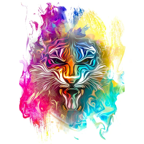 Tiger Huvud Med Färgglada Kreativa Abstrakt Element Vit Bakgrund — Stockfoto