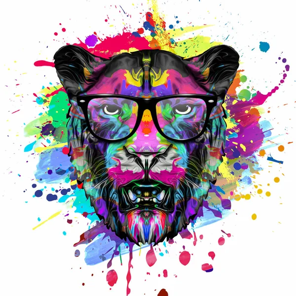 Tiger Head Eyeglasses Colorful Creative Abstract Element White Background — Stock Photo, Image