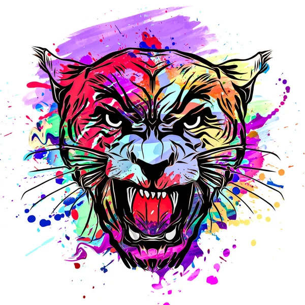 Tiger Head Creative Abstract Colorful Spots Elements White Background — Stock Photo, Image