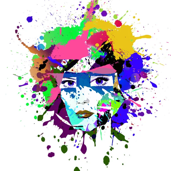 Woman Face Creative Abstract Colorful Spots Elements White Background — Stock Photo, Image