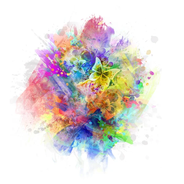 Pintura Colorida Espirra Ilustração Digital Com Borboletas Flores — Fotografia de Stock