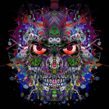 Arka planda renkli şeytani kafatası