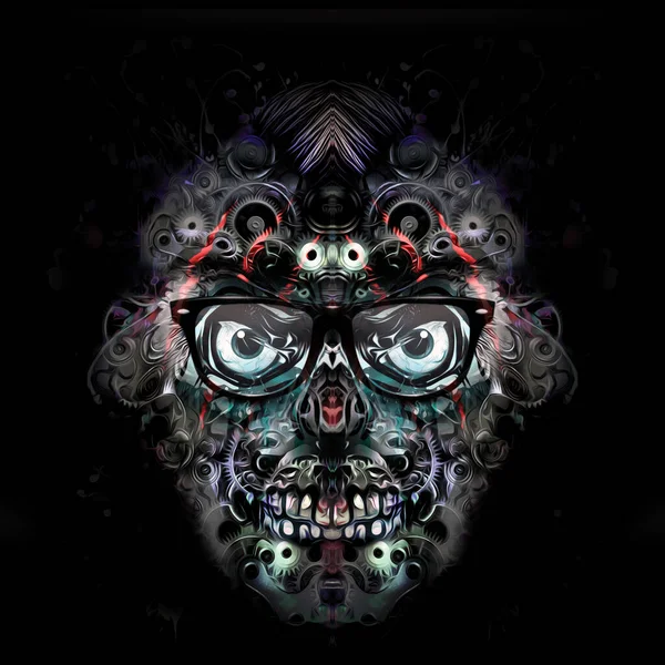 Цветная Голова Робота Творческими Абстрактными Красочными Пятнами Элементов Черном Фоне — стоковое фото