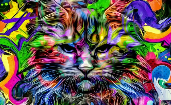 猫頭カラフルなイラストアート — ストック写真