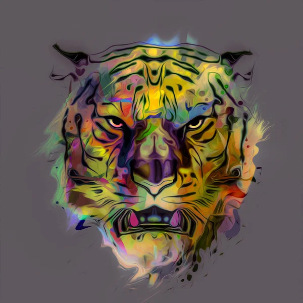 Testa Tigre Con Elementi Colorati Astratti Creativi — Foto Stock