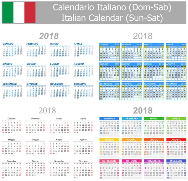 Итальянский микс-календарь Sun-Sat 2018 — стоковый вектор