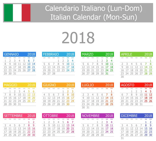 2018 意大利类型 1 日历星期一到星期日 — 图库矢量图片