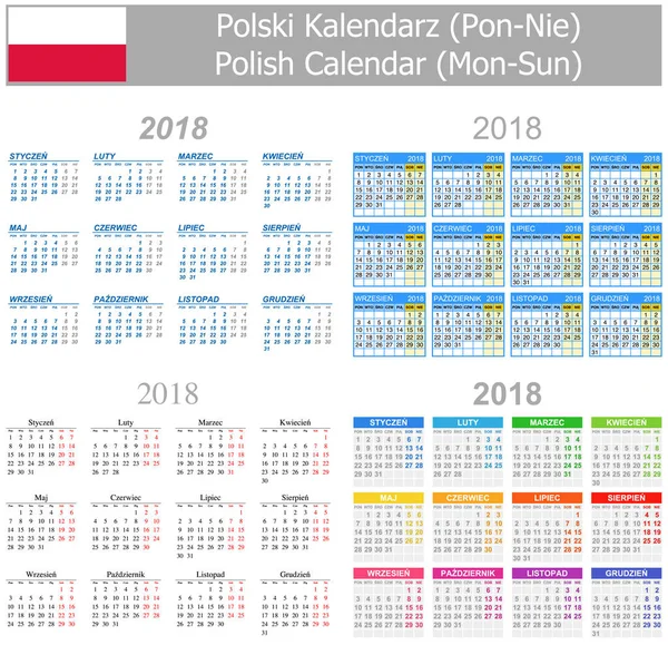 2018 polnischer Mischkalender mon-sun — Stockvektor