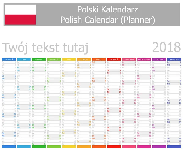 2018 planlayıcısı takvim ile dikey ay Lehçe