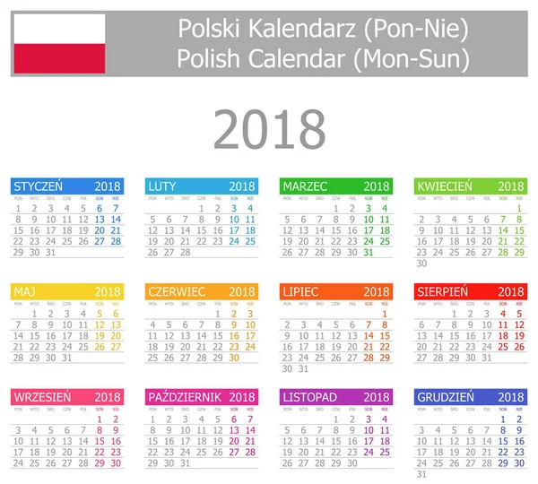 Calendrier polonais Type-1 2018 Lun-Dim — Image vectorielle