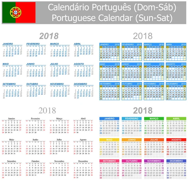 2018 Portuguese Mix Calendar Sun-Sat — Stock Vector