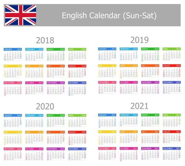 English Type-1 Calendar Sun-Sat 2018 / 2021 — стоковый вектор