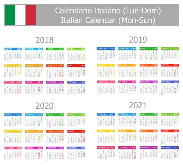 2018-2021 Italian Type-1 Calendar Mon-Sun — Stock Vector