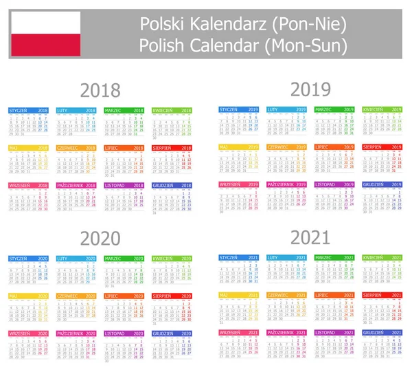 2018-2021 폴란드어 타입-1 달력 월요일-일요일 — 스톡 벡터