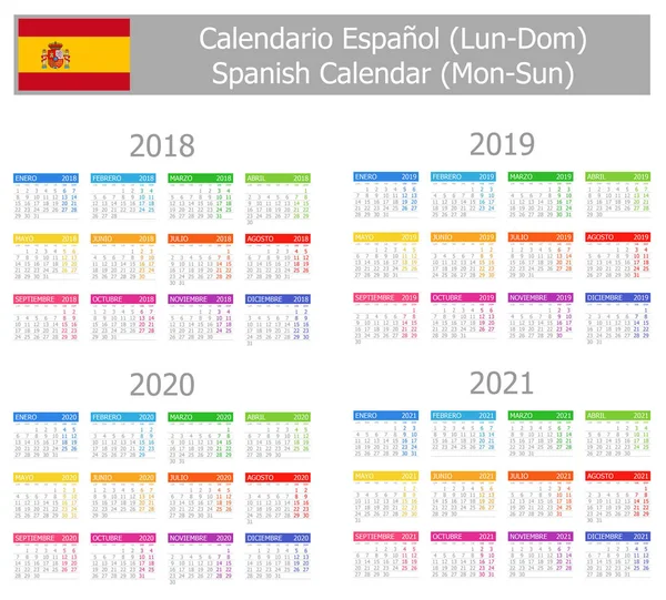 2018-2021 Espanhol Tipo-1 Calendário Seg-Dom — Vetor de Stock