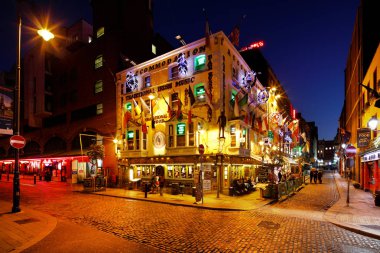 A busy nightlife of the Temple Bar area of Dublin, Ireland clipart