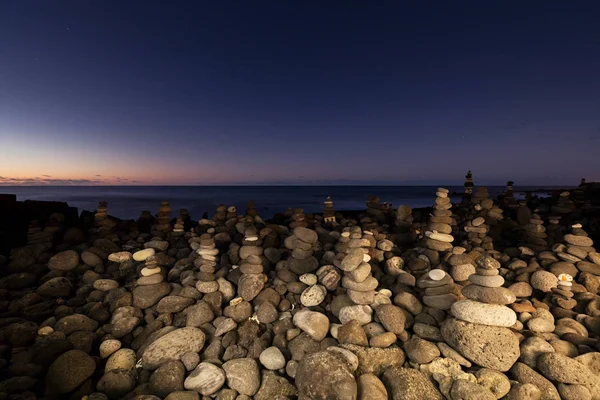 Stone Towers Tenerife Punta Brava Beach Stacked Piles Rock Serve — Stock Photo, Image