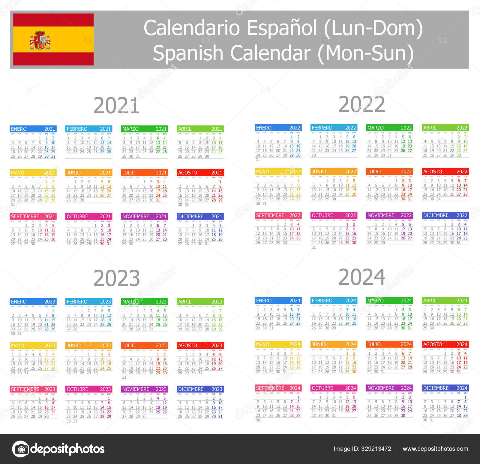 Depositphotos 329213472 Stock Illustration 2021 2024 Spanish Type Calendar 