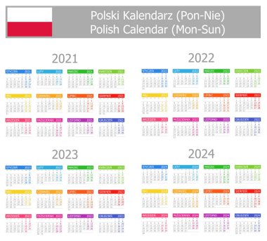 2021-2024 Polonya Tip-1 Takvimi Beyaz zemin üzerinde Mon-Sun
