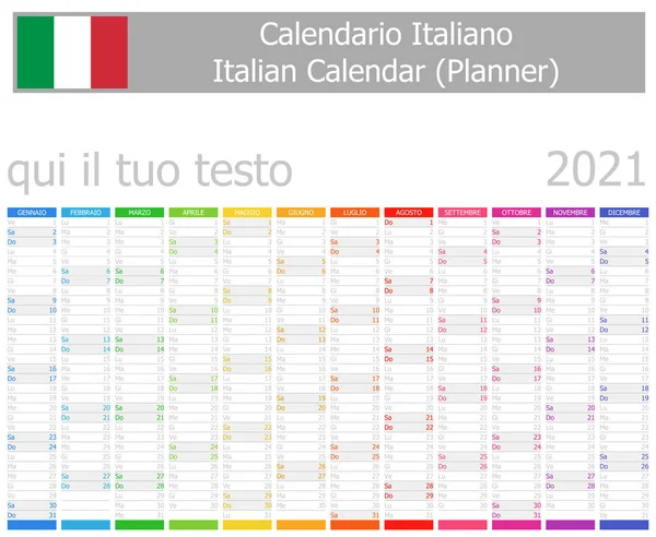 2021 Italian Planner Calendar Vertical Months White Background — Stock Vector